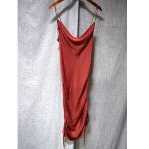 Free People Intimately Rust Satin Cowl Neck Slip Dress Ruched Sides Women’s M